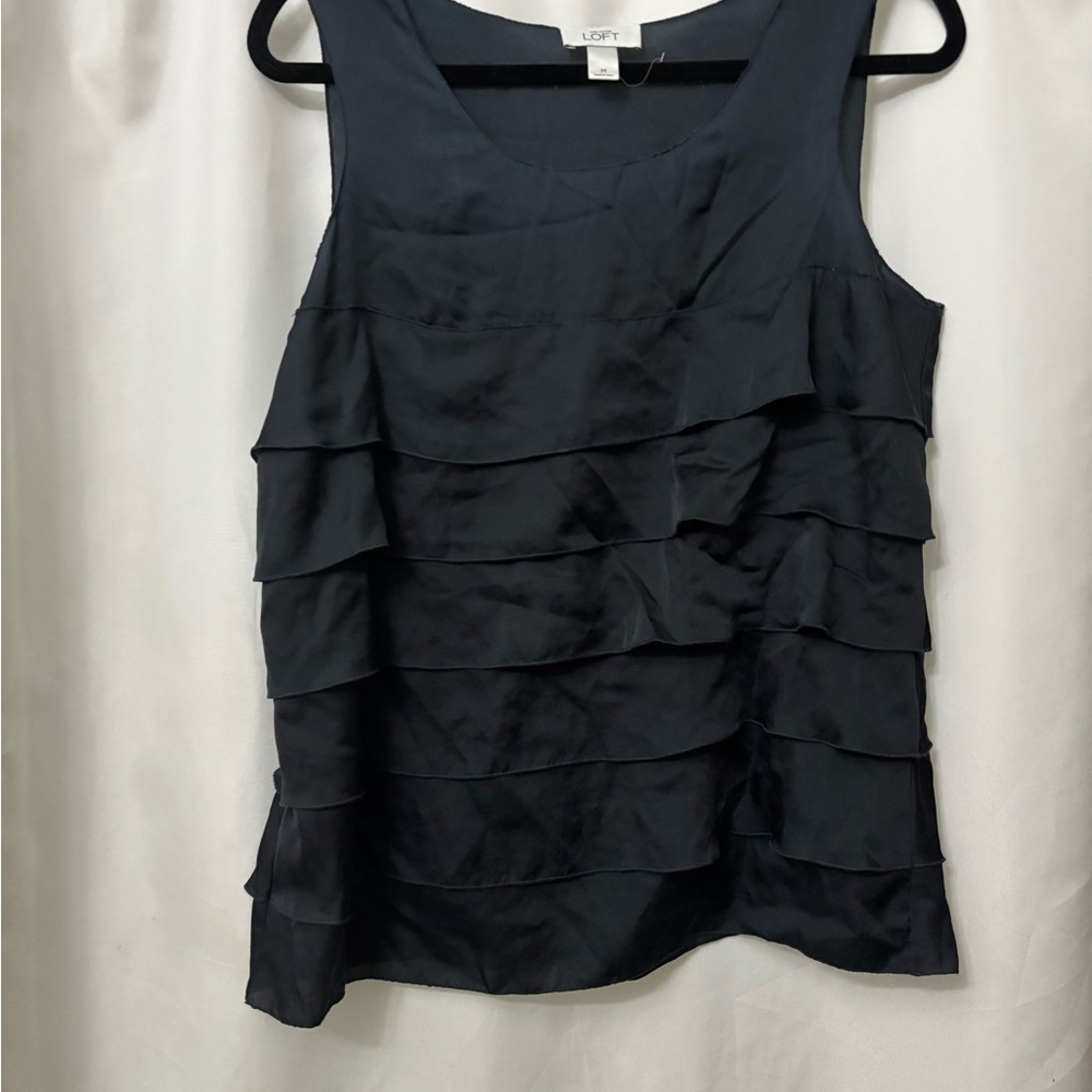 LOFT Women's Elegant Black Tiered Blouse